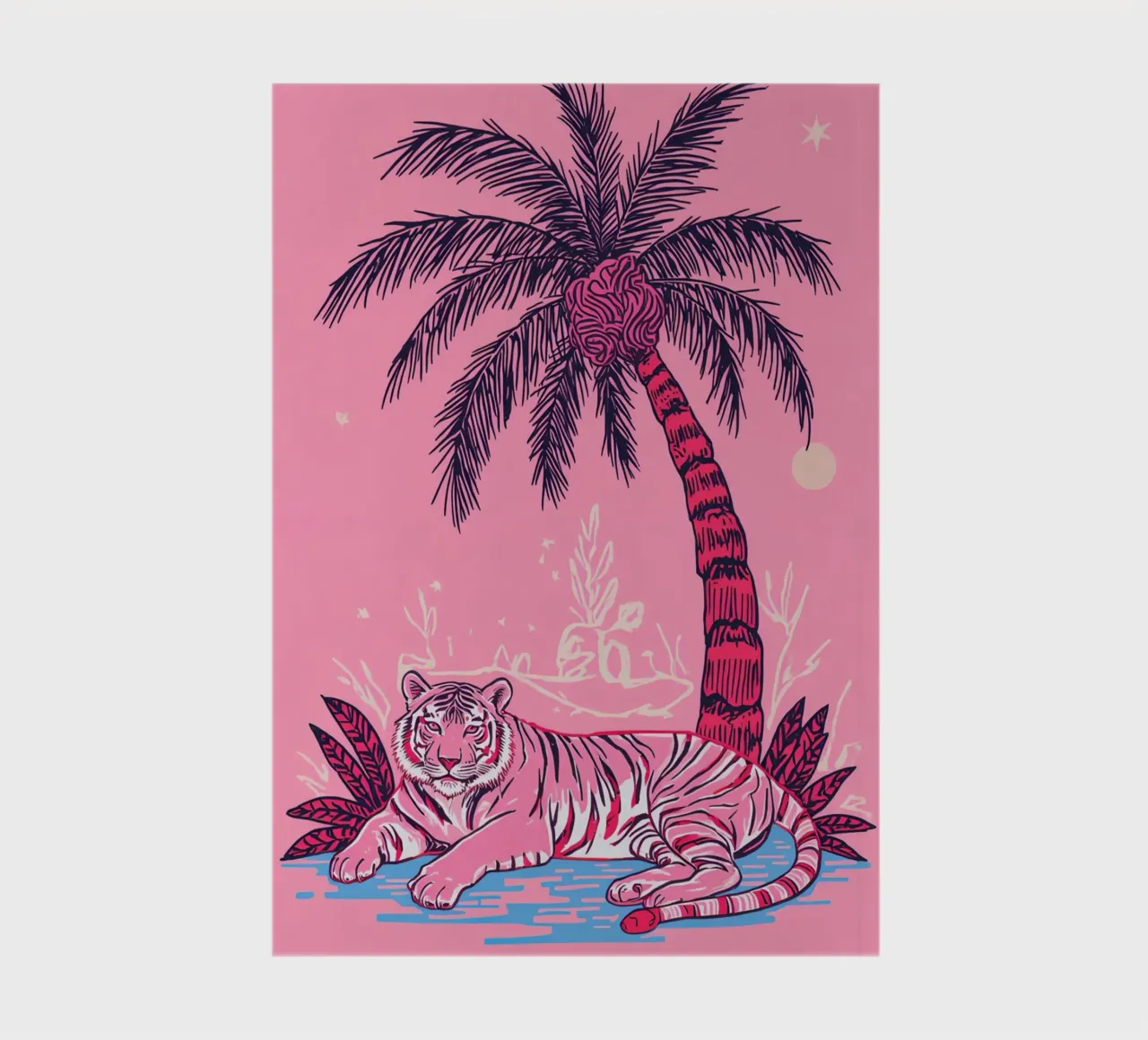 Tiger under a Palm Tree with Pink Color Scheme notebook by DesignDoodle