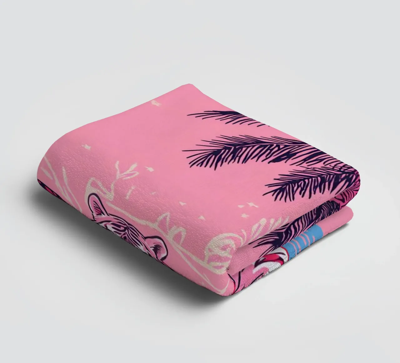 Tiger under a Palm Tree with Pink Color Scheme towel by DesignDoodle