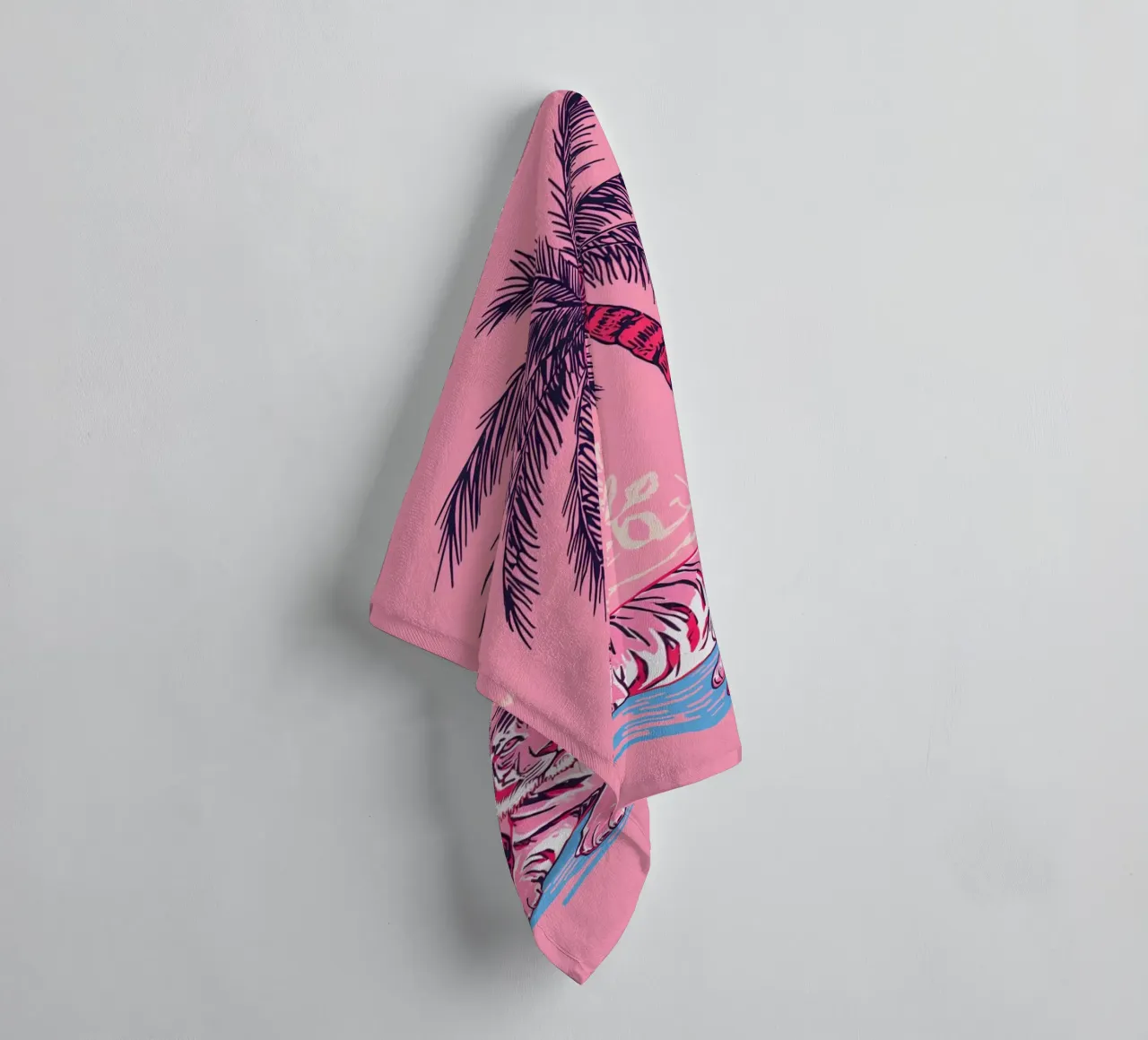 Tiger under a Palm Tree with Pink Color Scheme towel by DesignDoodle