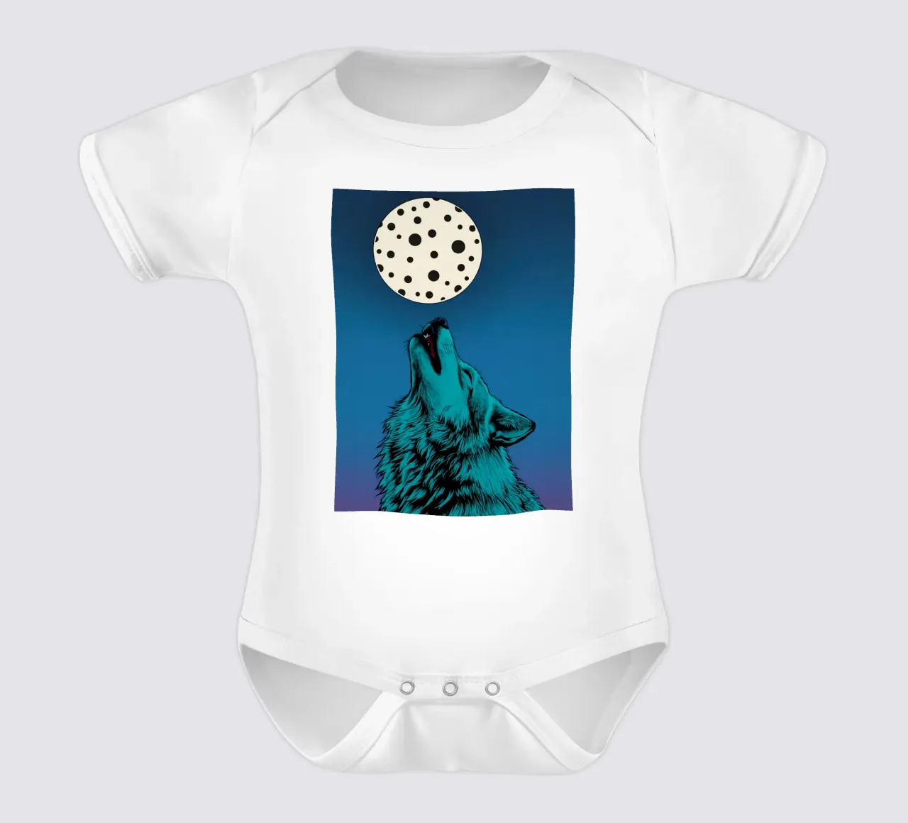 un lupo che ulula a una luna maculata body neonato maniche corte da DesignDoodle