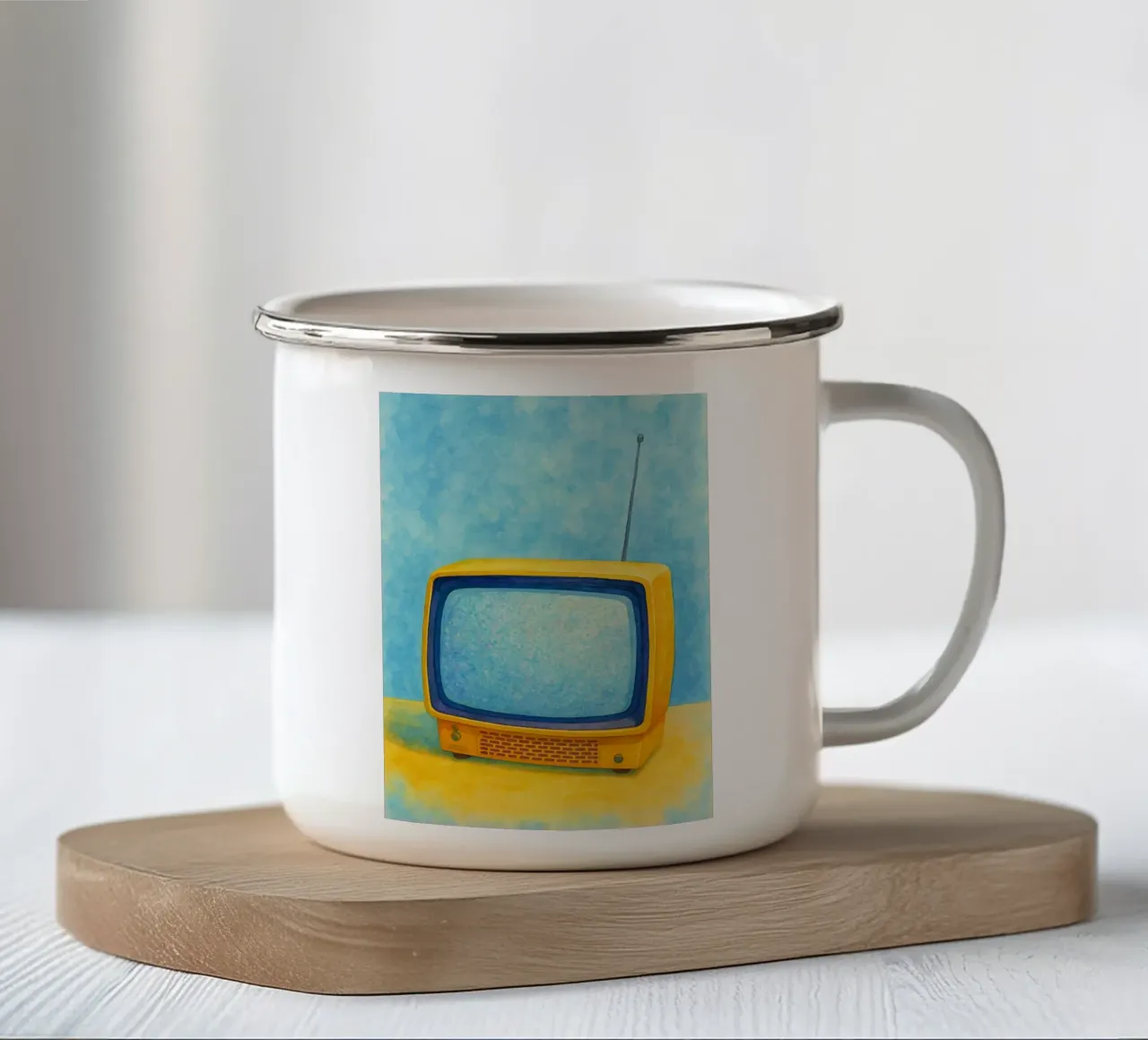 piccolo televisore vecchio quadro d'epoca tazza in smalto da kroocoot