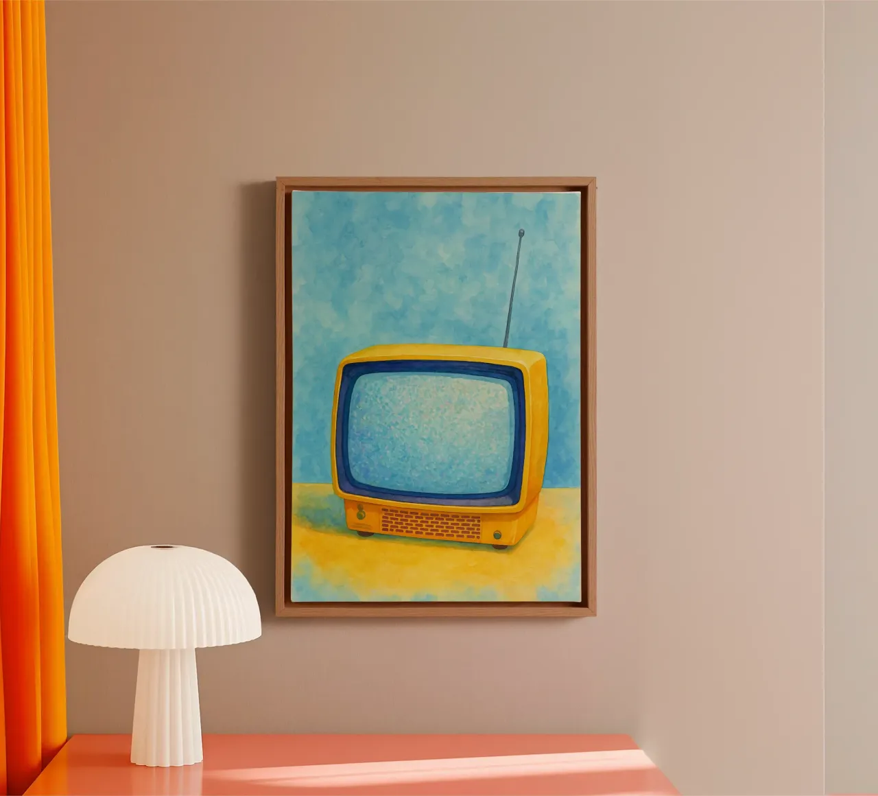 piccolo televisore vecchio quadro d'epoca tela con Cornice a cassetta da kroocoot