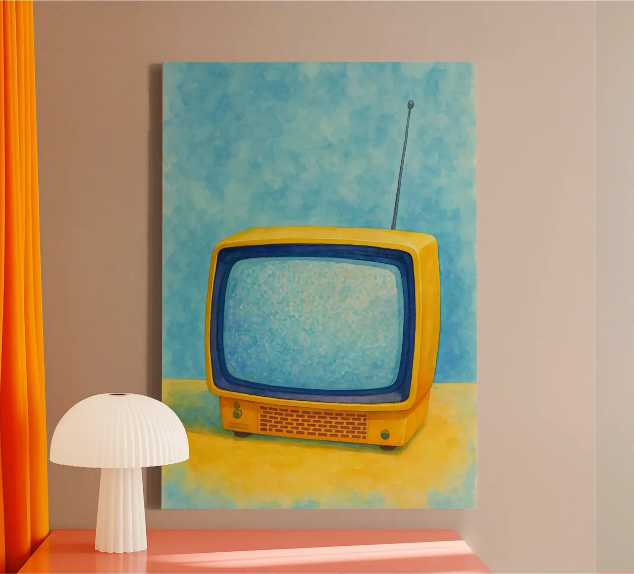 piccolo televisore vecchio quadro d'epoca tela con Cornice a cassetta da kroocoot