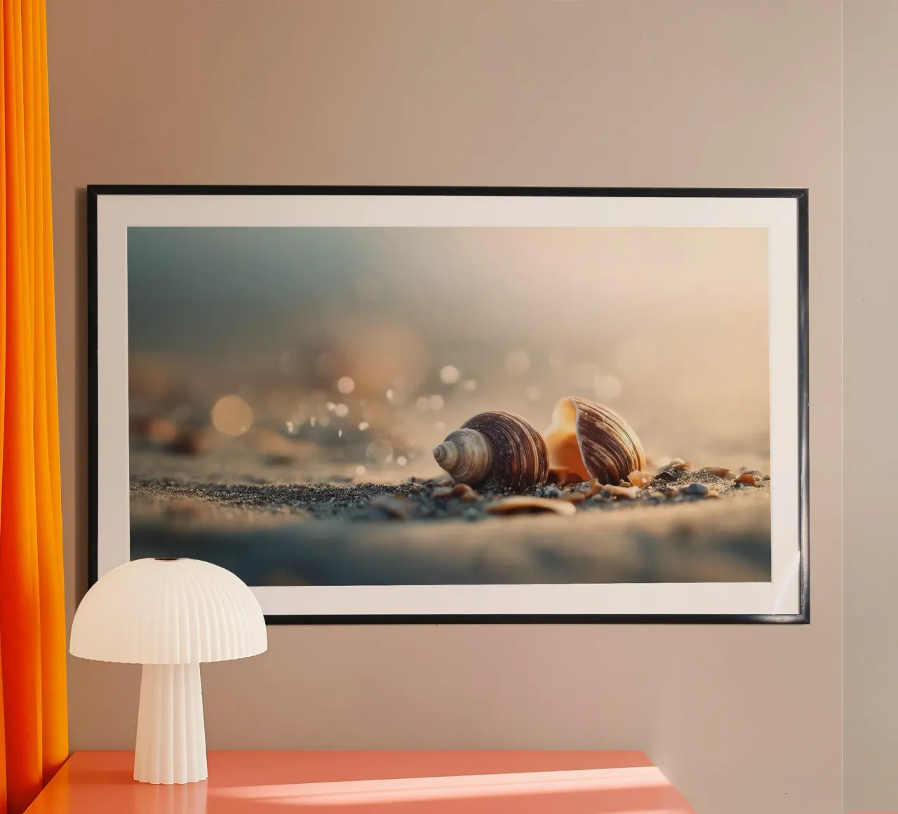 Bokeh Beach No 01 poster con telaio in legno da treechild
