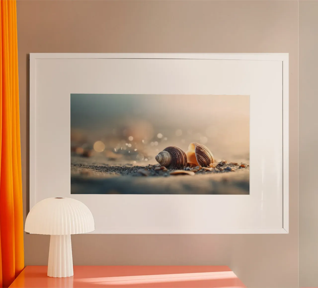 Bokeh Beach No 01 poster con telaio in legno da treechild