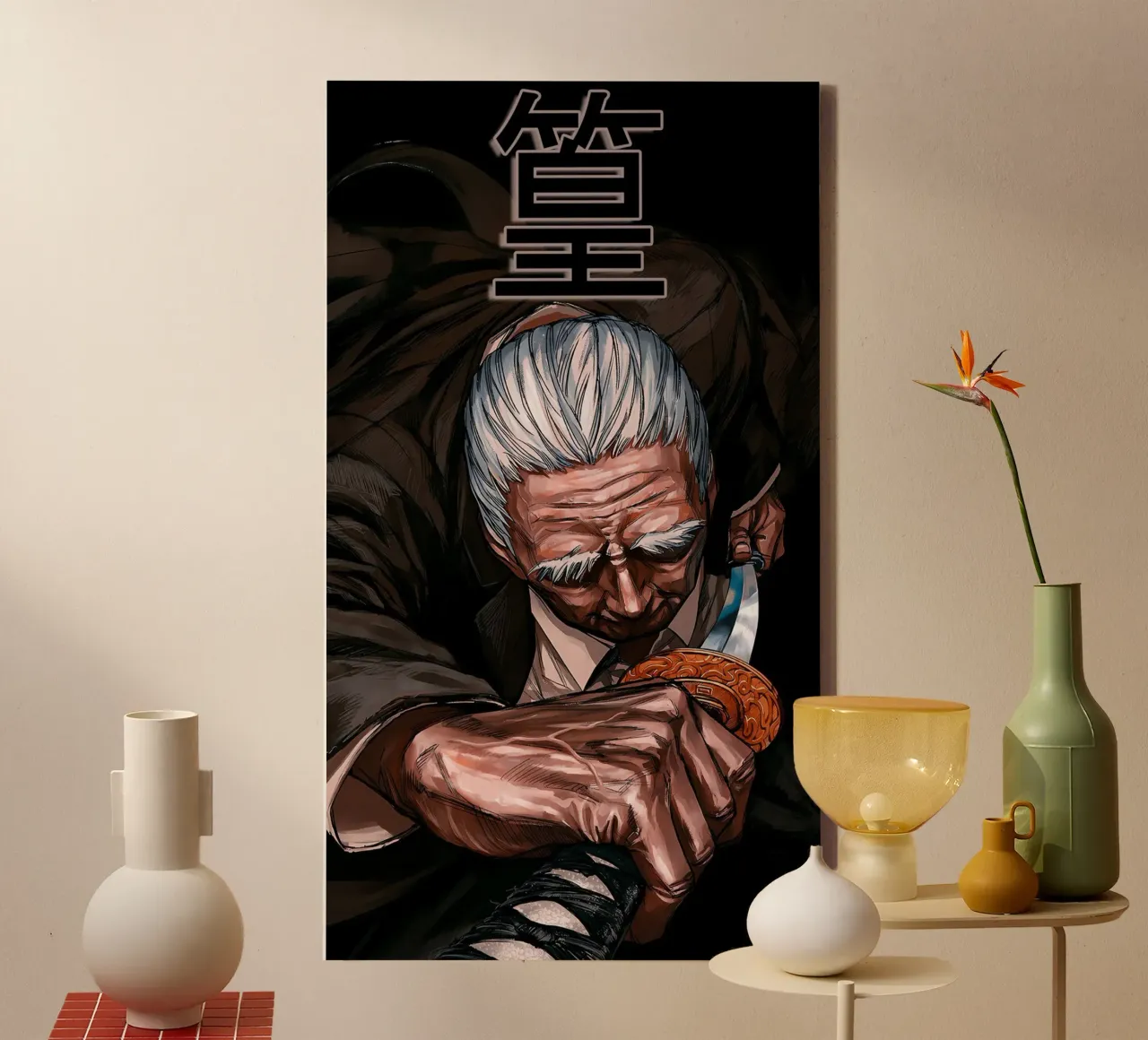Takamura Draws Sword canvas with Floater frame by Toby H Williams