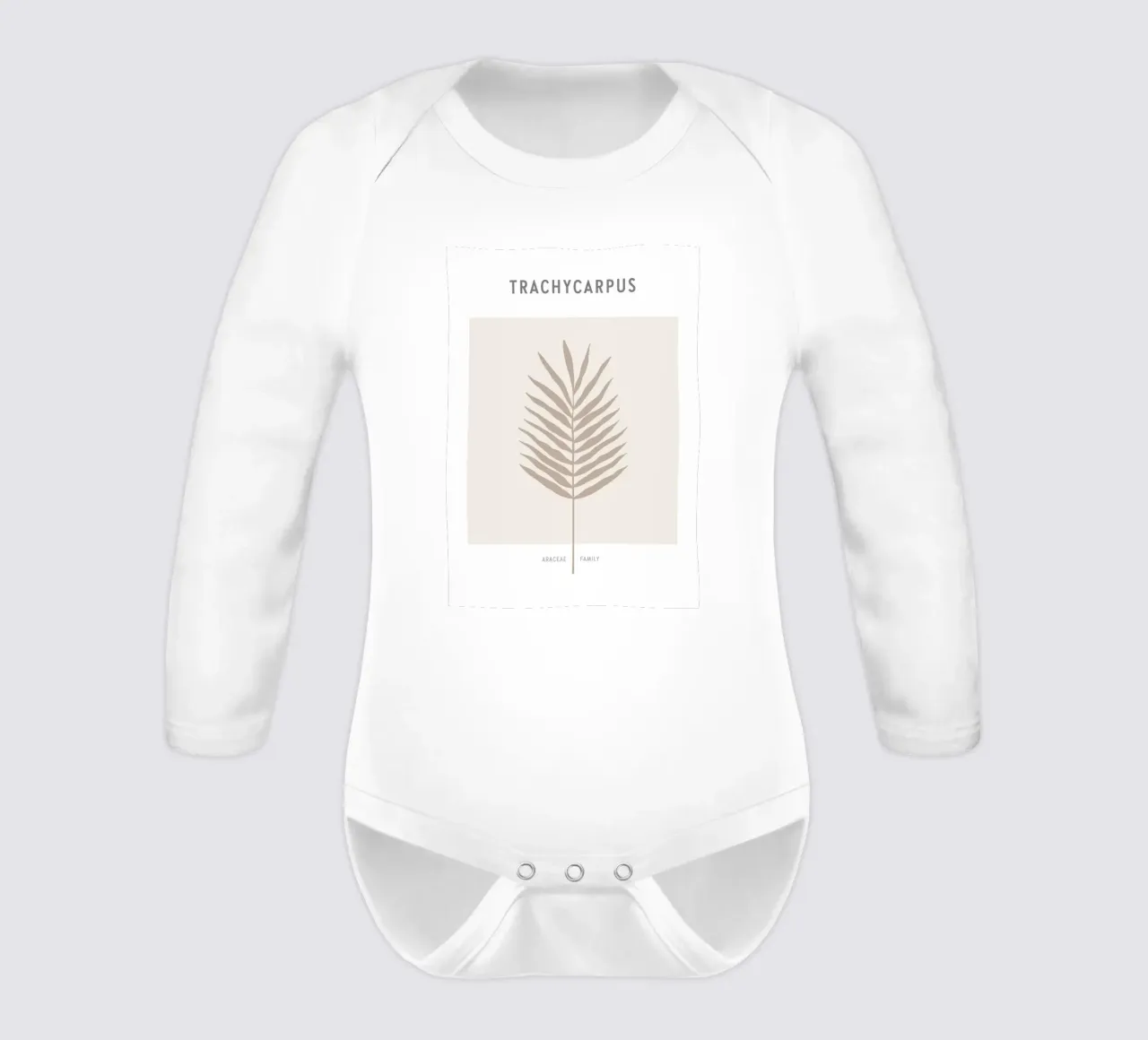 Boho Leaves 1 Trachycarpus long-sleeve baby romper by Boho Print Collection
