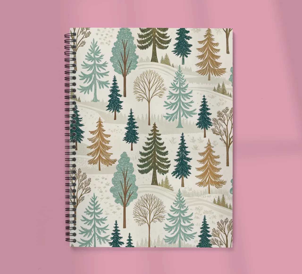 Winter Forest Serenity: A Seamless Pattern of Evergreen Tree spiral notebook by Artistic-shop