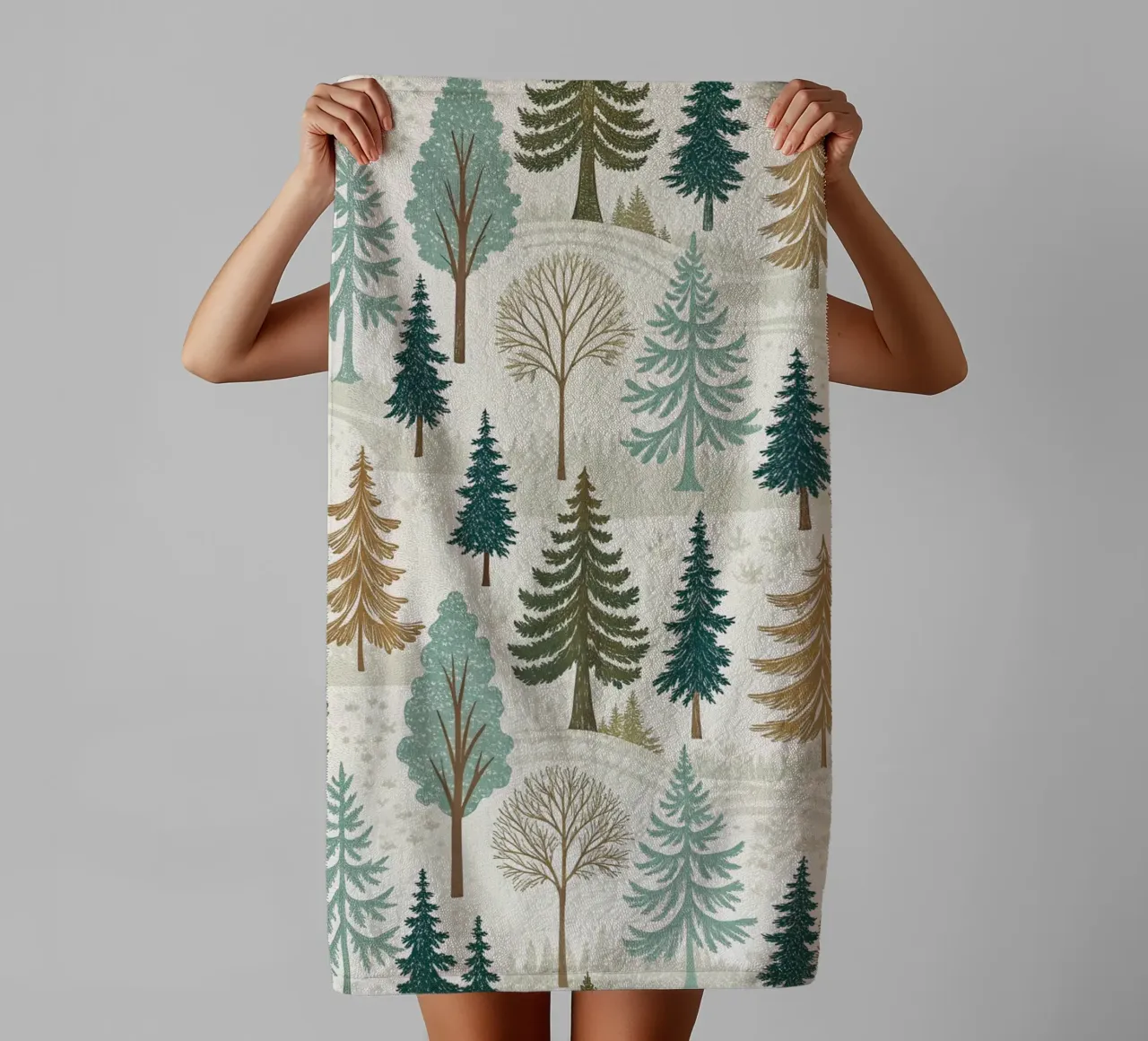 Winter Forest Serenity: A Seamless Pattern of Evergreen Tree towel by Artistic-shop