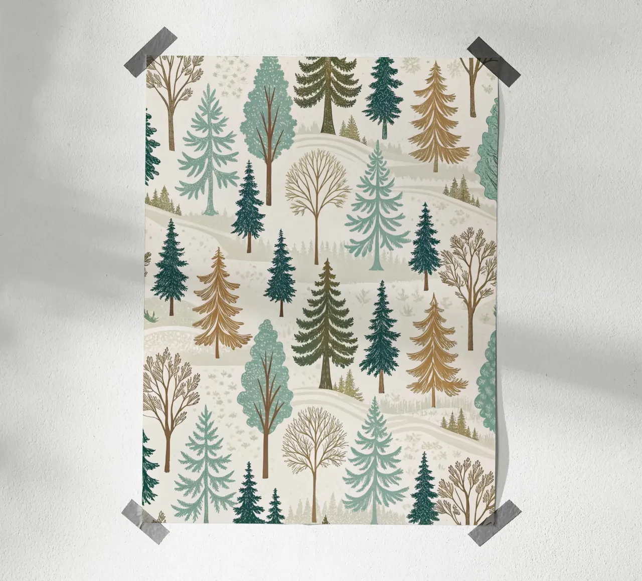 Winter Forest Serenity: A Seamless Pattern of Evergreen Tree poster by Artistic-shop
