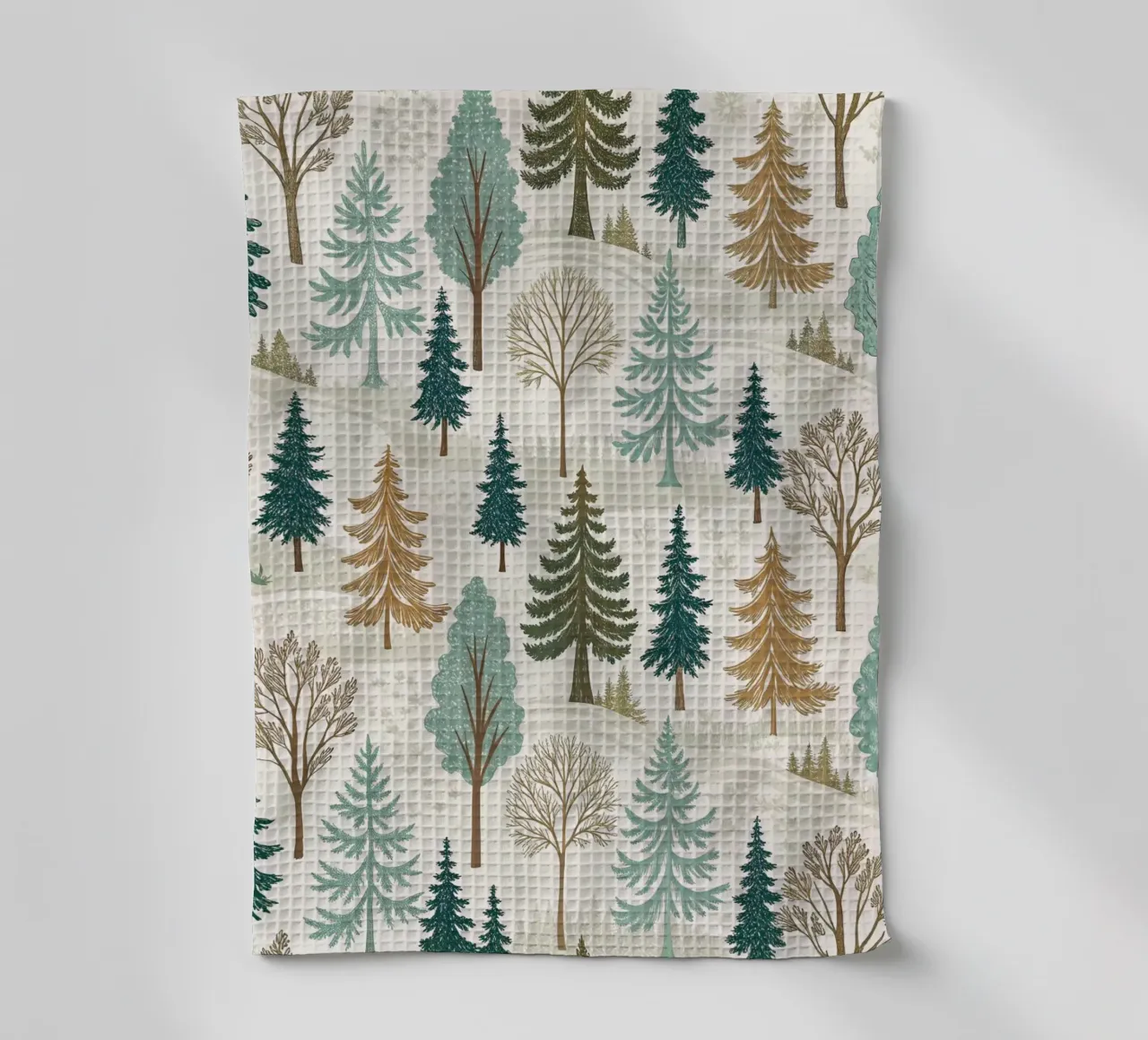 Winter Forest Serenity: A Seamless Pattern of Evergreen Tree tea towel by Artistic-shop