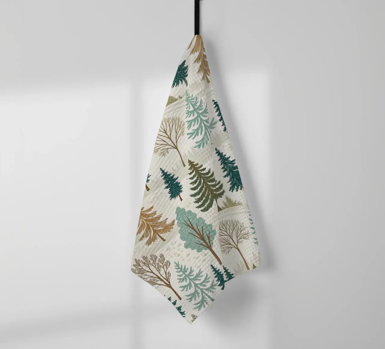 Winter Forest Serenity: A Seamless Pattern of Evergreen Tree tea towel by Artistic-shop