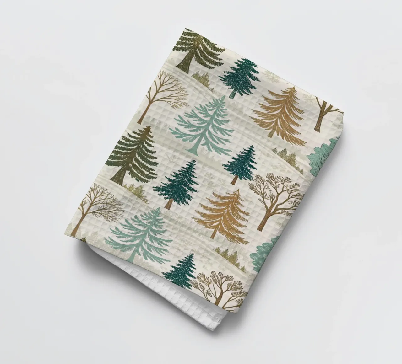 Winter Forest Serenity: A Seamless Pattern of Evergreen Tree tea towel by Artistic-shop