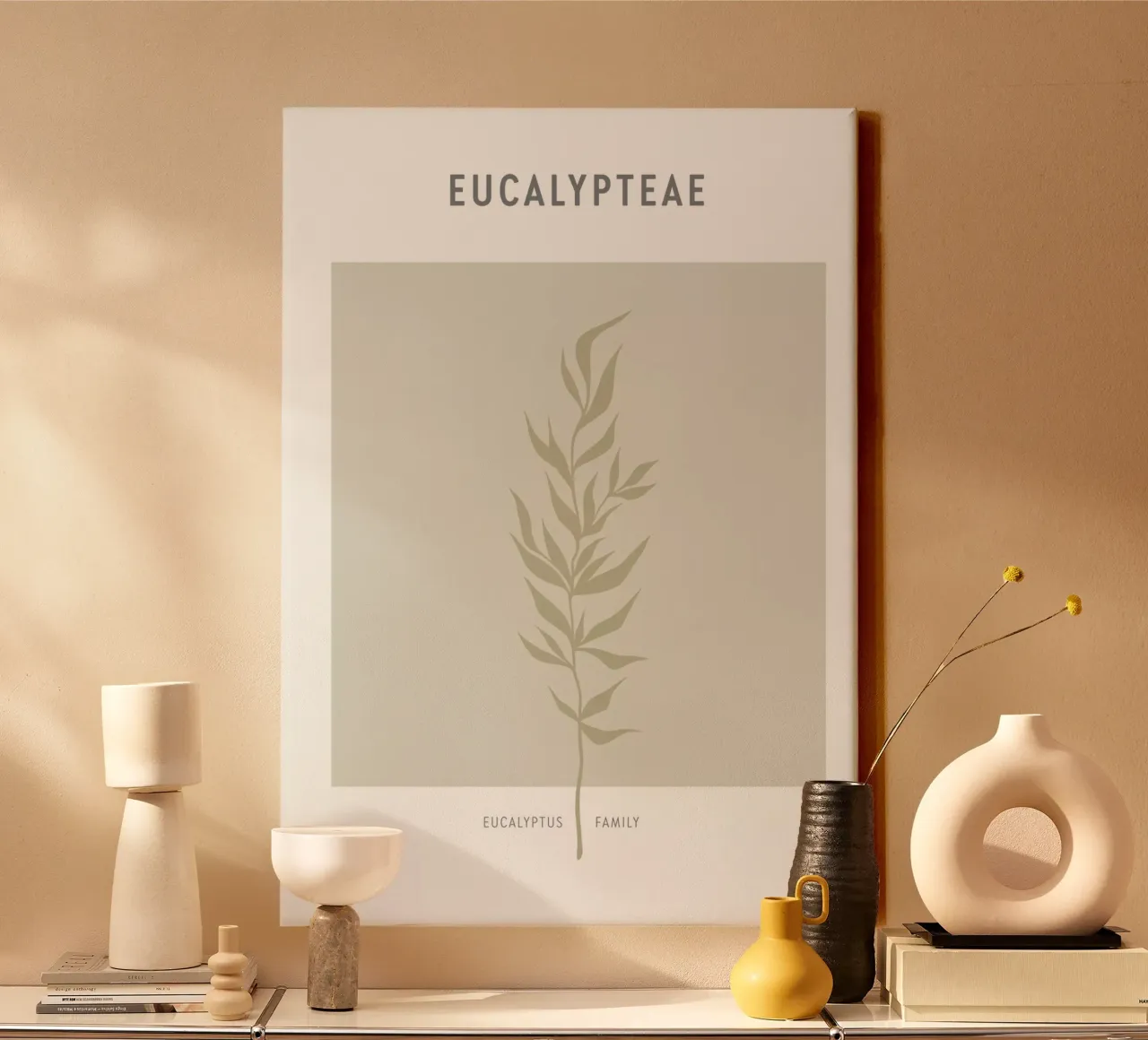 Boho Leaves 2 Eucalypteae tela con Cornice a cassetta da Boho Print Collection