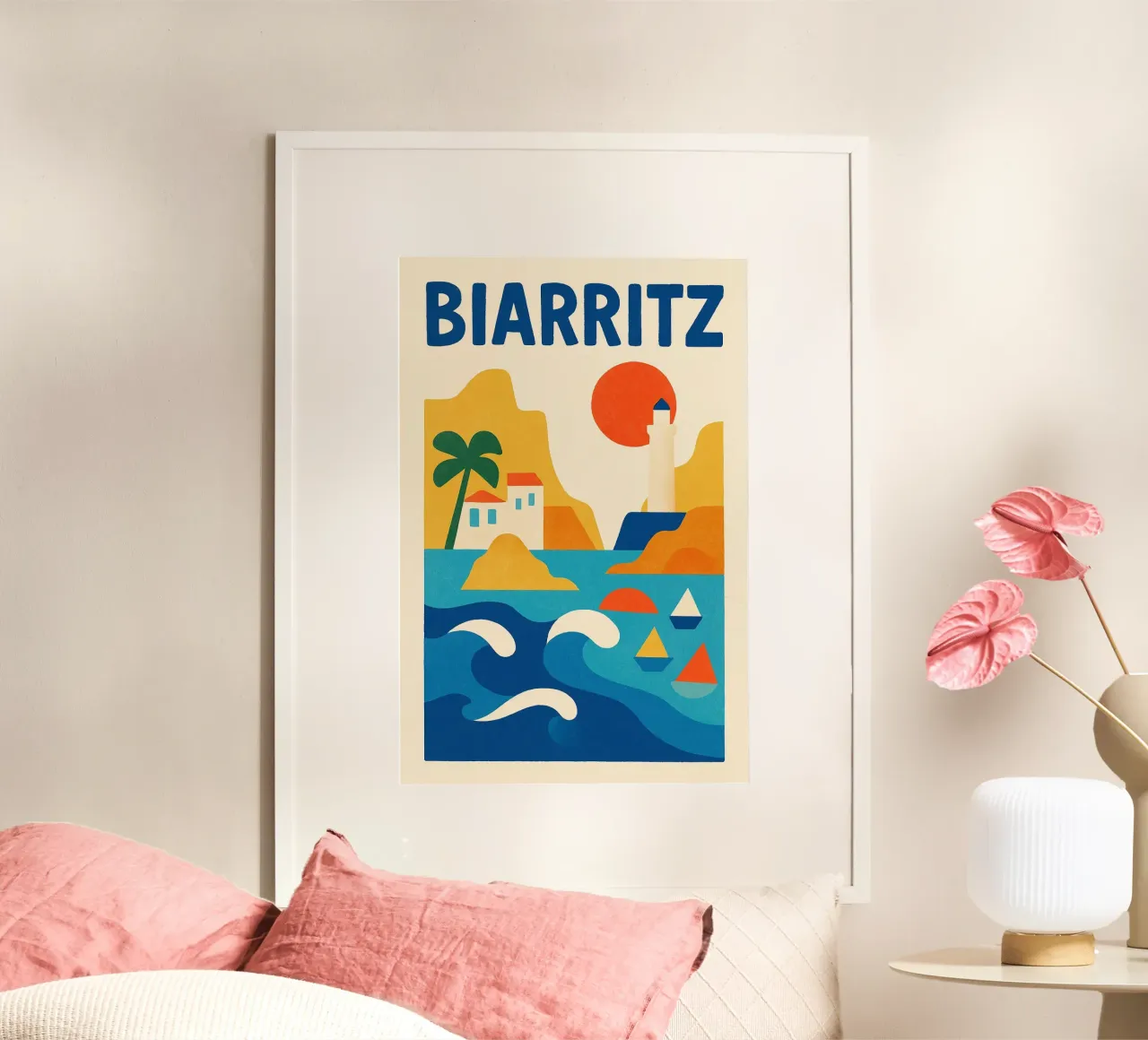 Poster d'epoca di Biarritz - oceano, faro e onde basche poster da JETLAG | affiches voyage