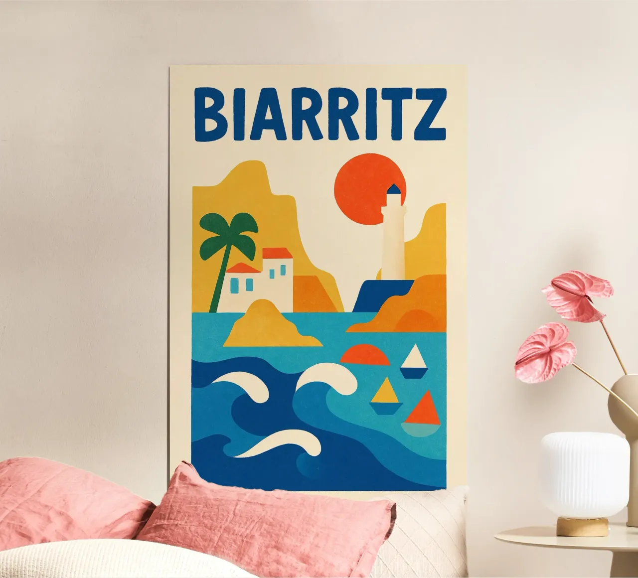 Poster d'epoca di Biarritz - oceano, faro e onde basche poster da JETLAG | affiches voyage