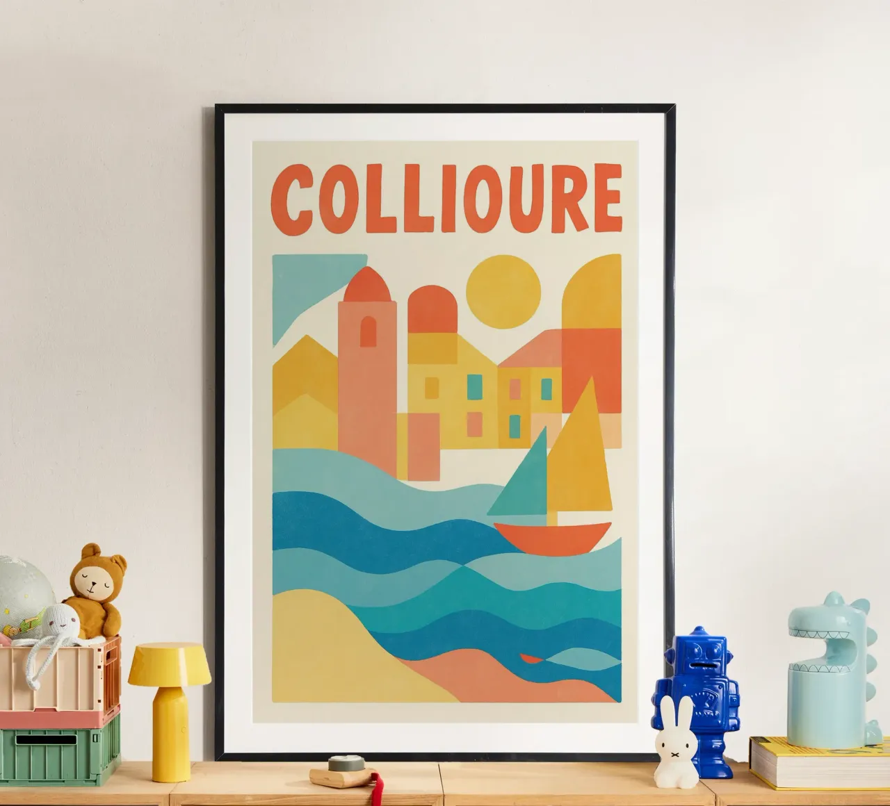 Poster d'epoca di Collioure - colori fauvisti e porto poster con telaio in plastica da JETLAG | affiches voyage