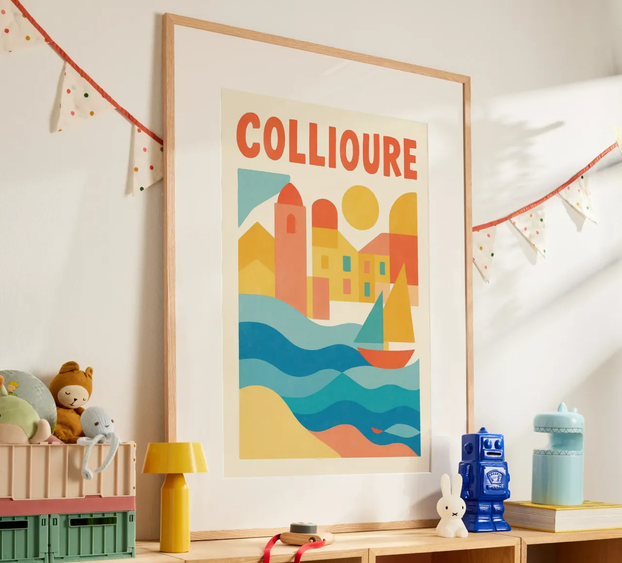 Poster d'epoca di Collioure - colori fauvisti e porto poster con telaio in plastica da JETLAG | affiches voyage