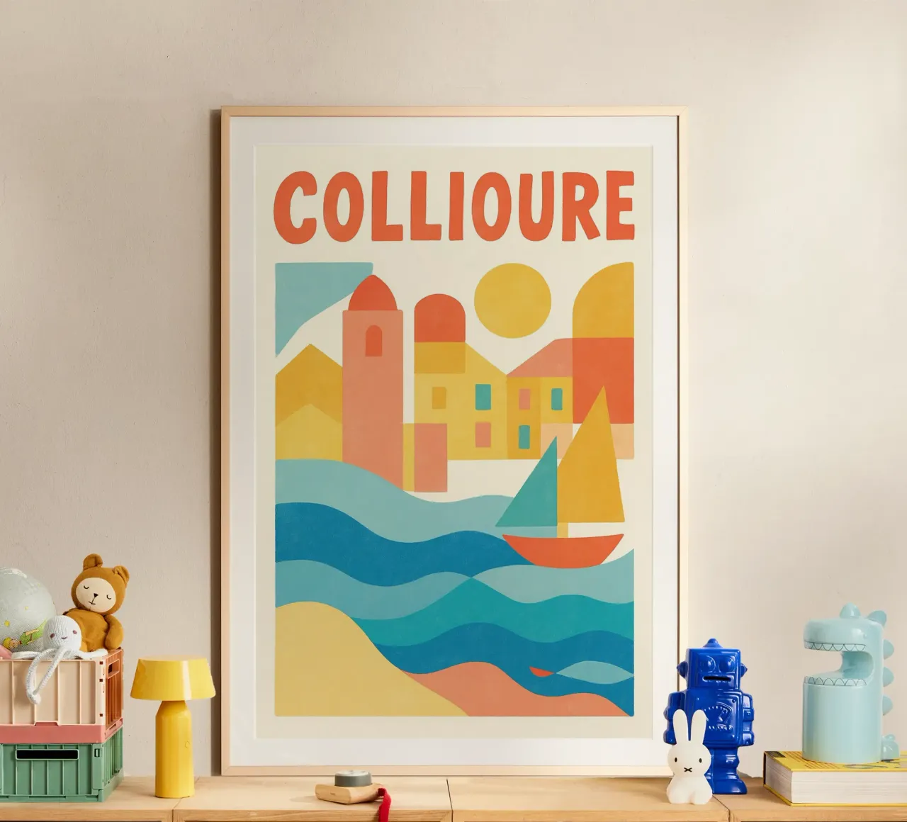 Poster d'epoca di Collioure - colori fauvisti e porto poster con telaio in plastica da JETLAG | affiches voyage
