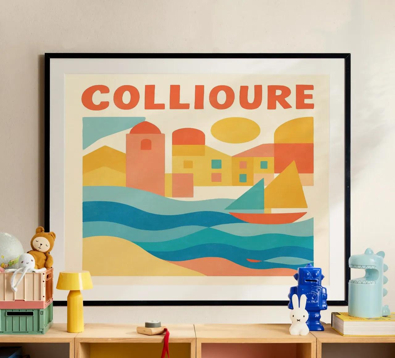 Poster d'epoca di Collioure - colori fauvisti e porto poster con telaio in plastica da JETLAG | affiches voyage