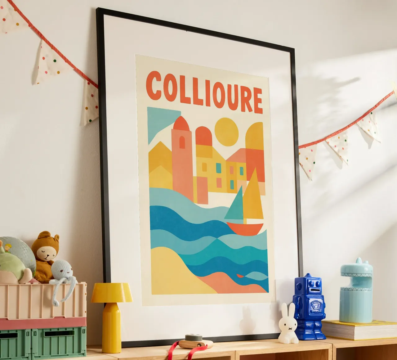 Poster d'epoca di Collioure - colori fauvisti e porto poster con telaio in plastica da JETLAG | affiches voyage