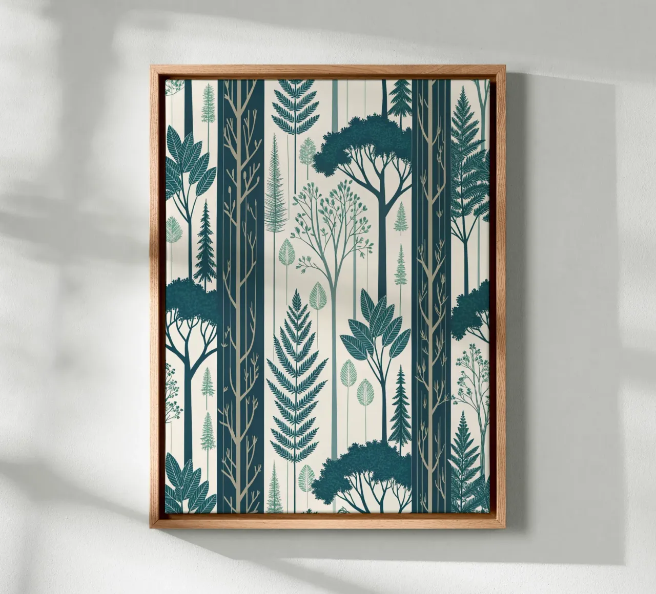 Scandinavian-Inspired Nature Art Print with Ferns canvas with Floater frame by Artistic-shop