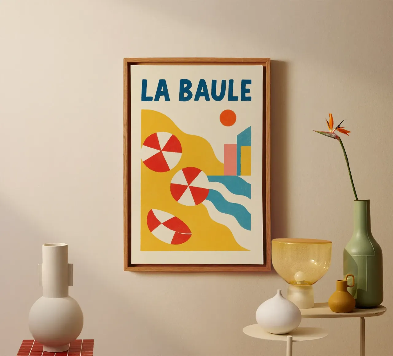 Poster d'epoca La Baule - spiaggia, ombrelloni tela con Cornice a cassetta da JETLAG | affiches voyage