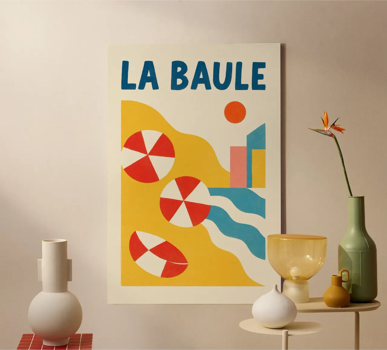 Poster d'epoca La Baule - spiaggia, ombrelloni tela con Cornice a cassetta da JETLAG | affiches voyage
