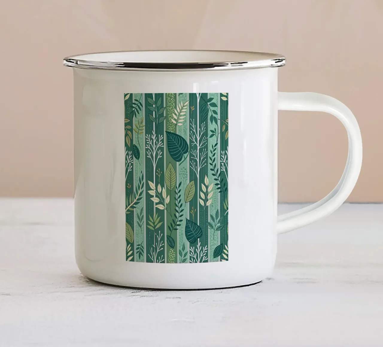 Elegantie in smaragd: Een groene tuin met bladpatronen emaille mok van Artistic-shop