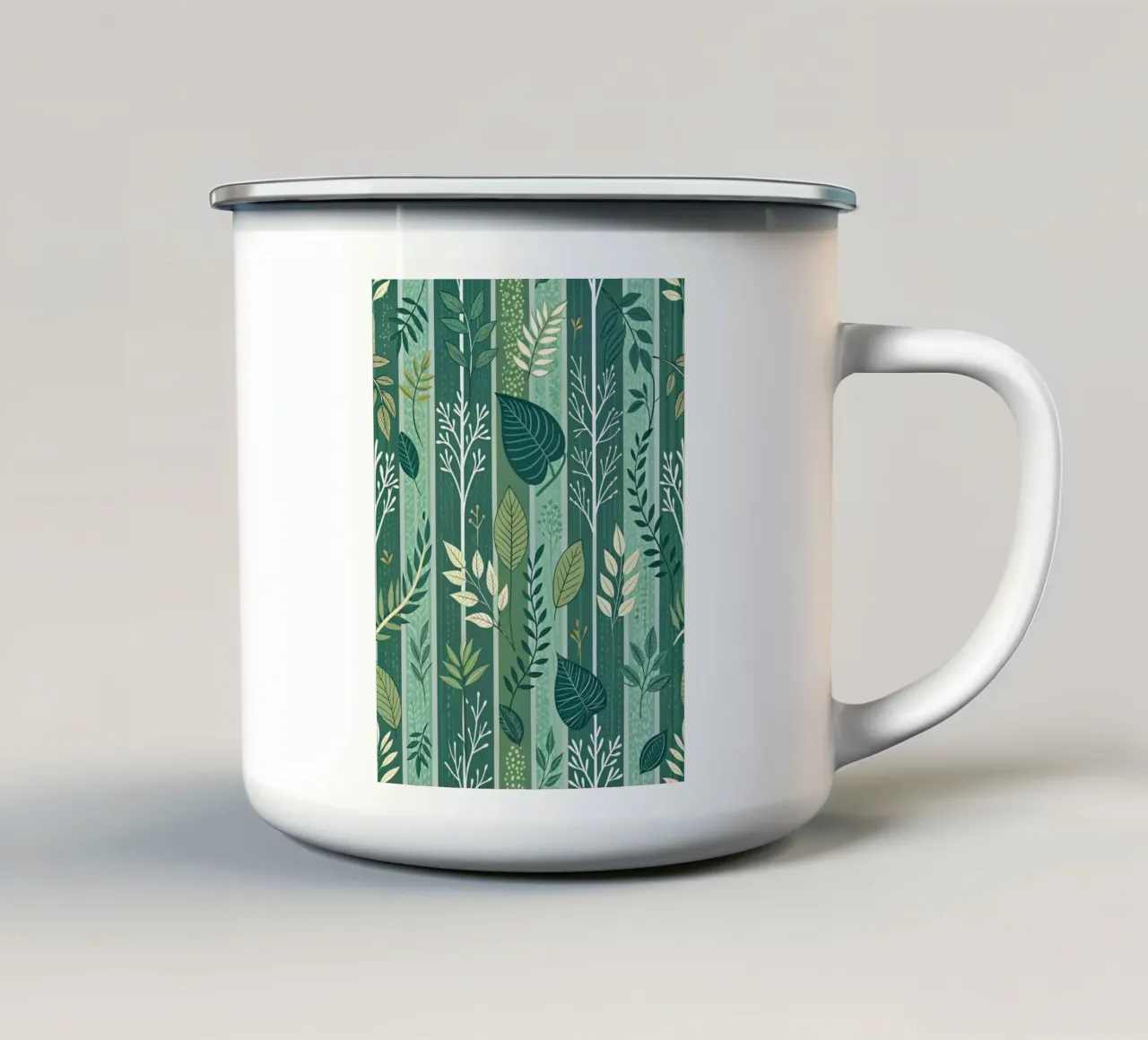 Elegantie in smaragd: Een groene tuin met bladpatronen emaille mok van Artistic-shop