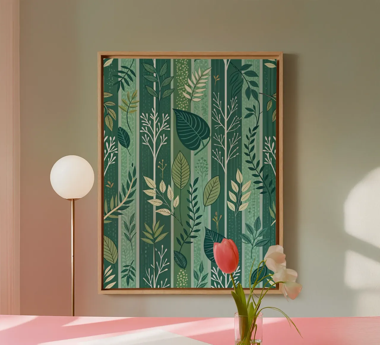 Elegance in Emerald: A Verdant Garden of Leafy Patterns canvas with Floater frame by Artistic-shop