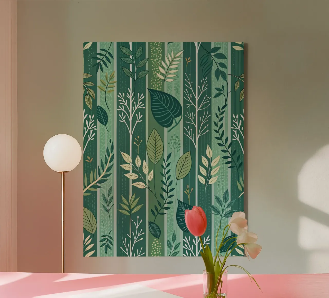 Elegance in Emerald: A Verdant Garden of Leafy Patterns canvas with Floater frame by Artistic-shop