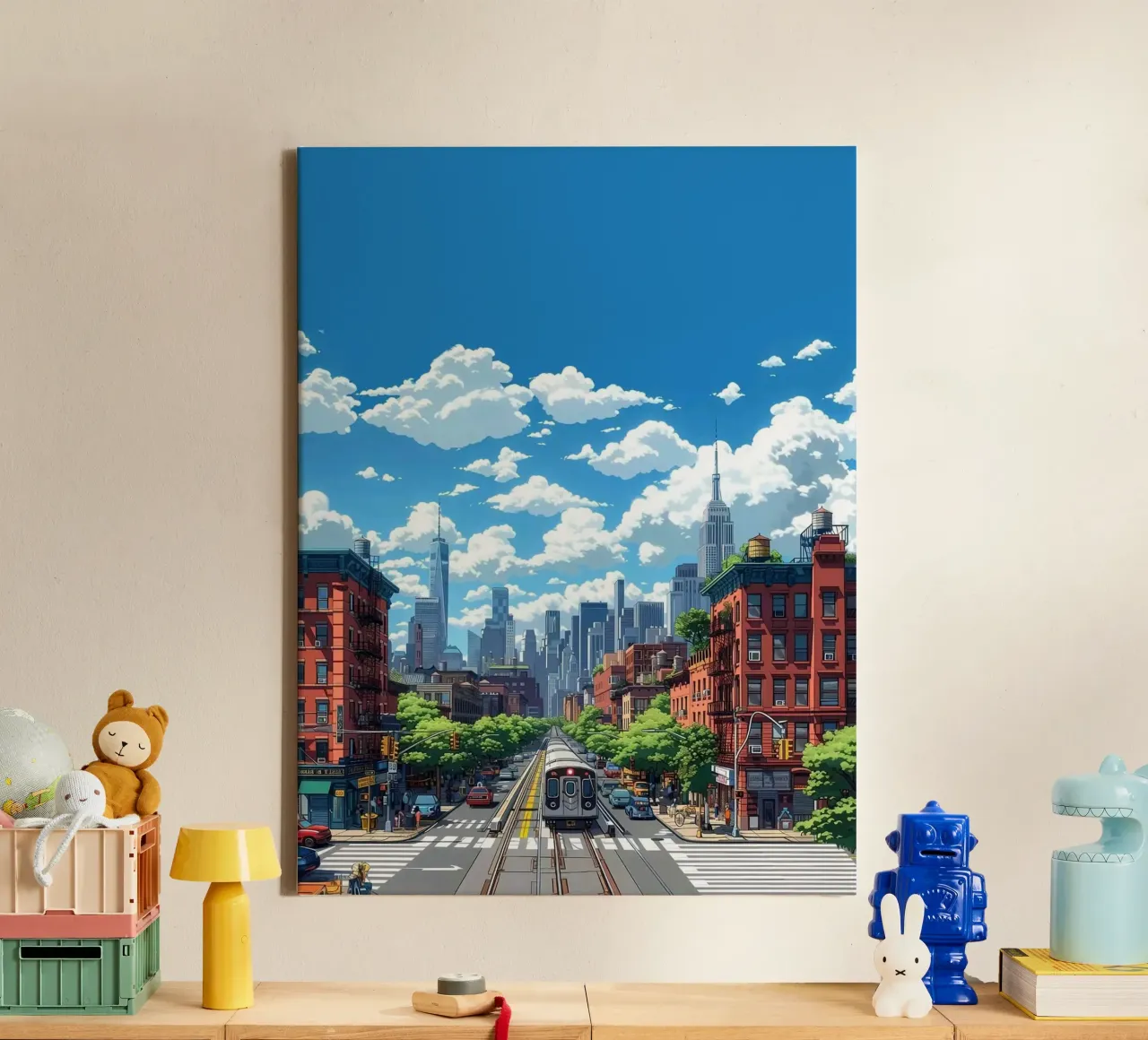 train on city canvas with Floater frame by sunity