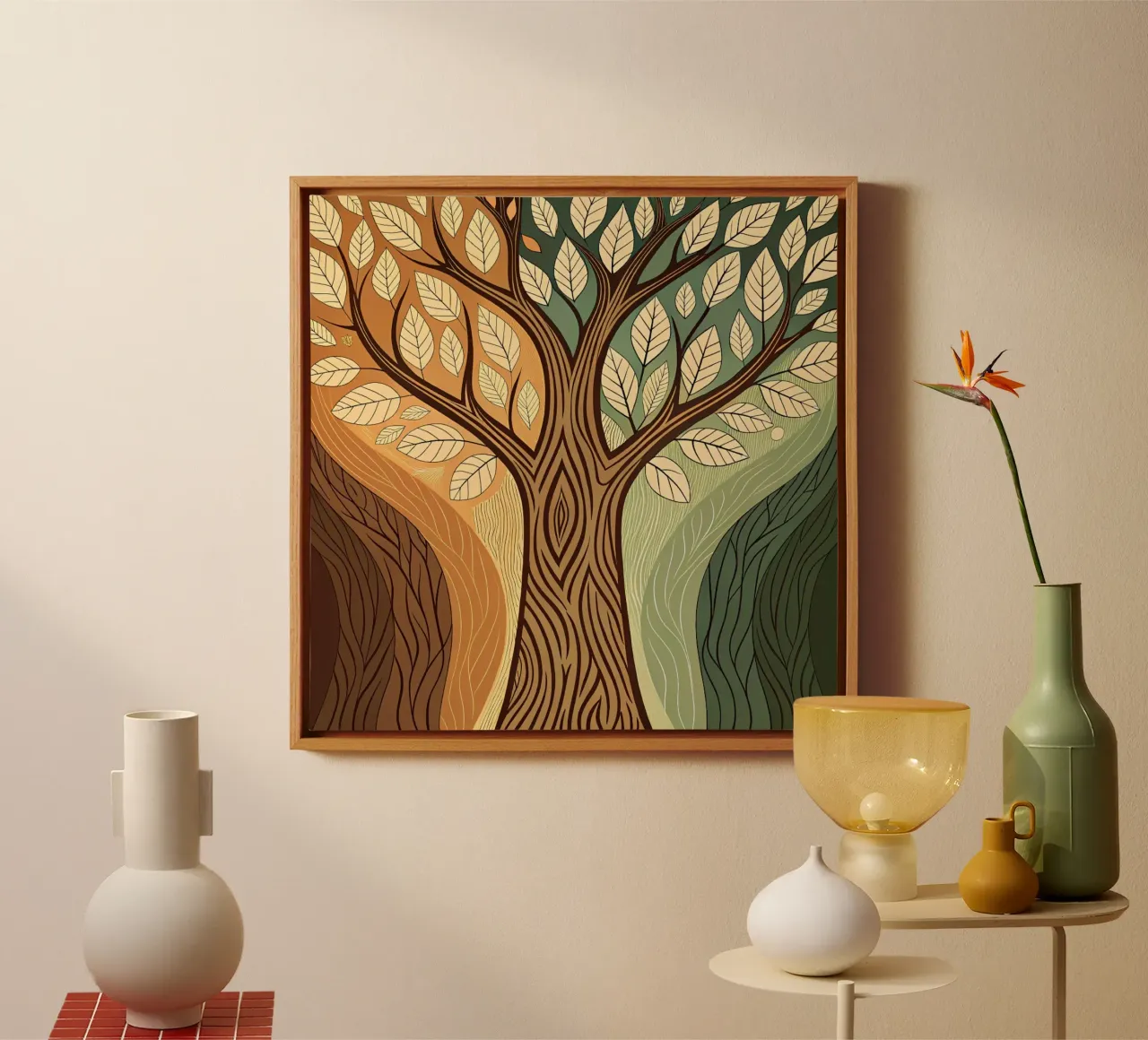 Seasons of the Soul: A Tree of Life Abstract in Earth Tones canvas with Floater frame by Artistic-shop