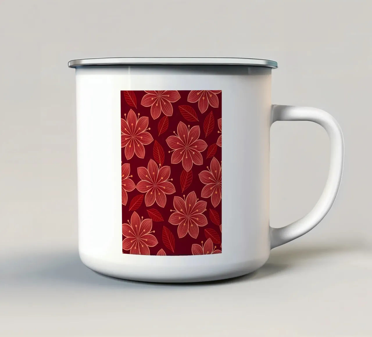 Rosso rubino e oro, fiori floreali senza cuciture tazza in smalto da Artistic-shop