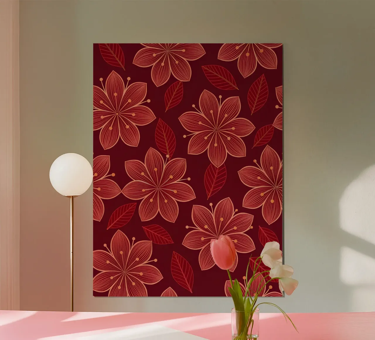 Rosso rubino e oro, fiori floreali senza cuciture poster da Artistic-shop