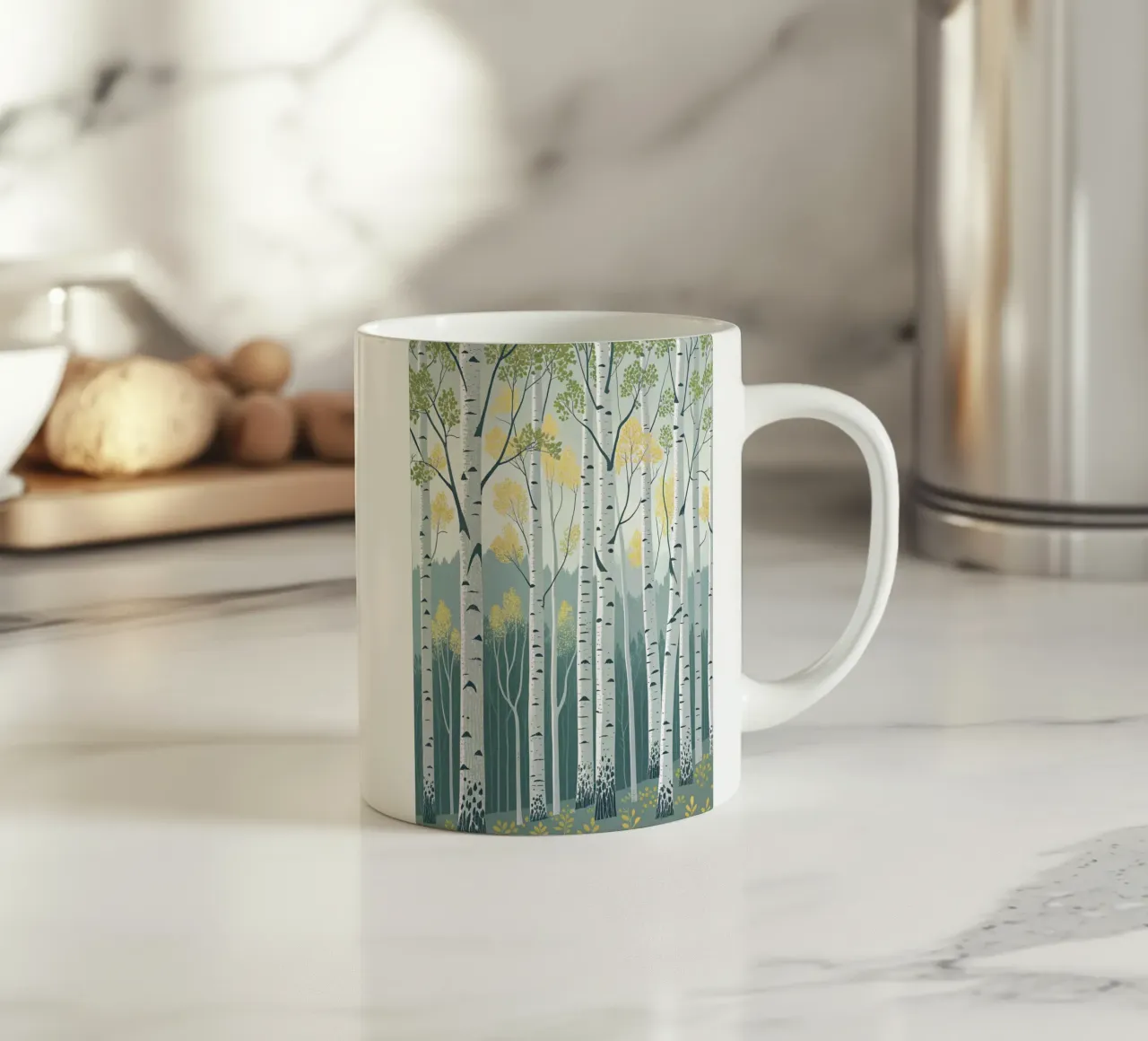 Bosco di betulle incantato: Una foresta scintillante d'argento e d'oro tazza in ceramica da Artistic-shop