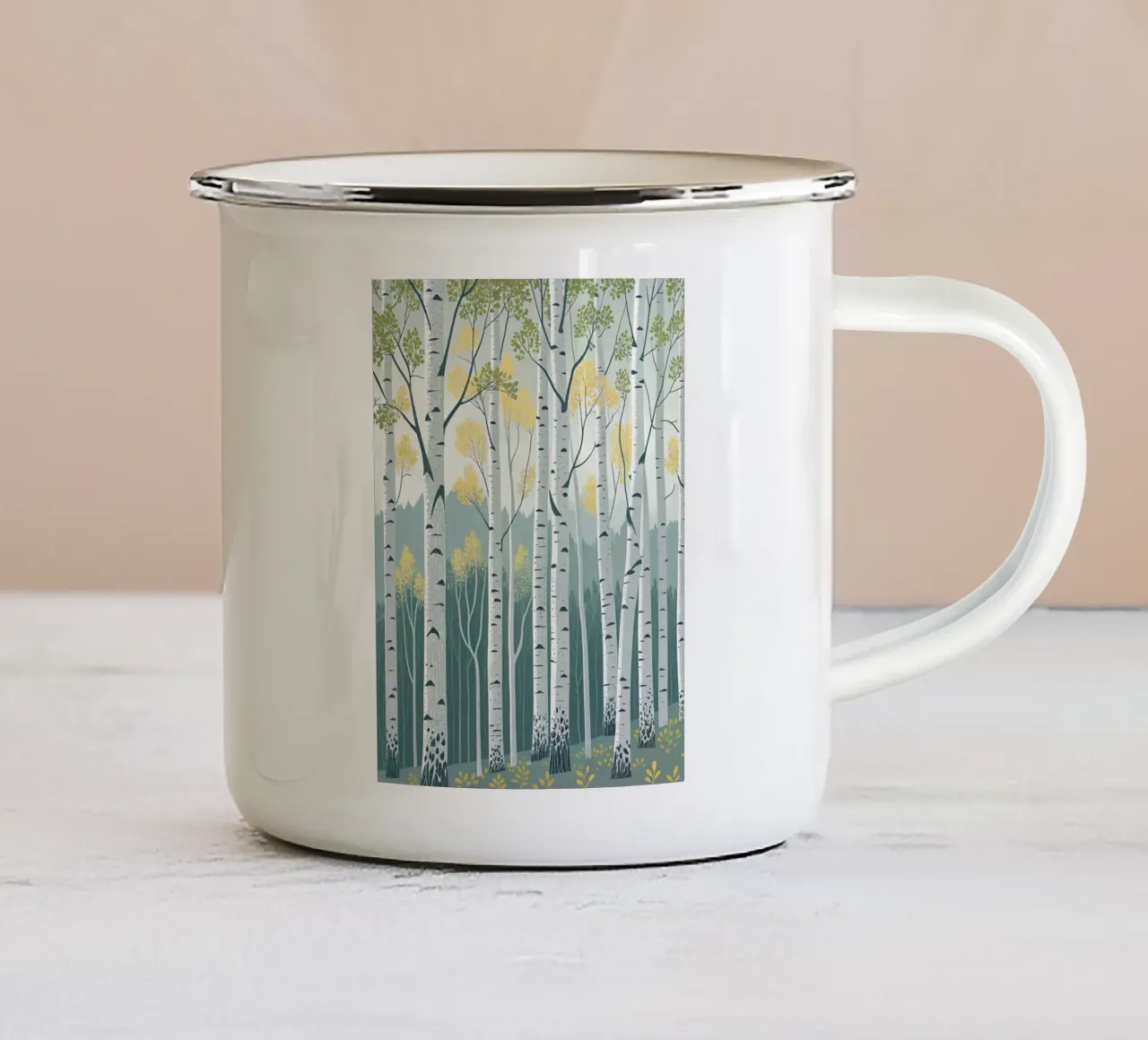 Bosco di betulle incantato: Una foresta scintillante d'argento e d'oro tazza in smalto da Artistic-shop