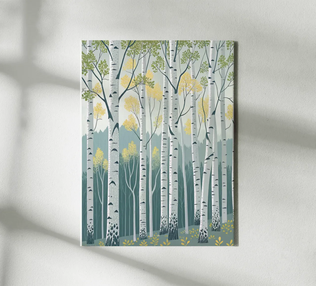 Bosco di betulle incantato: Una foresta scintillante d'argento e d'oro tela con Cornice a cassetta da Artistic-shop