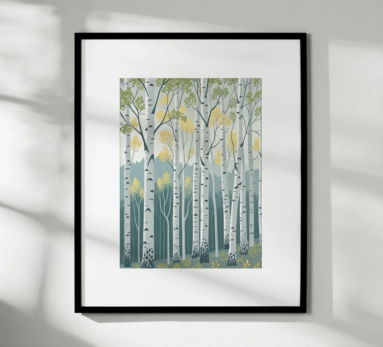 Bosco di betulle incantato: Una foresta scintillante d'argento e d'oro poster da Artistic-shop