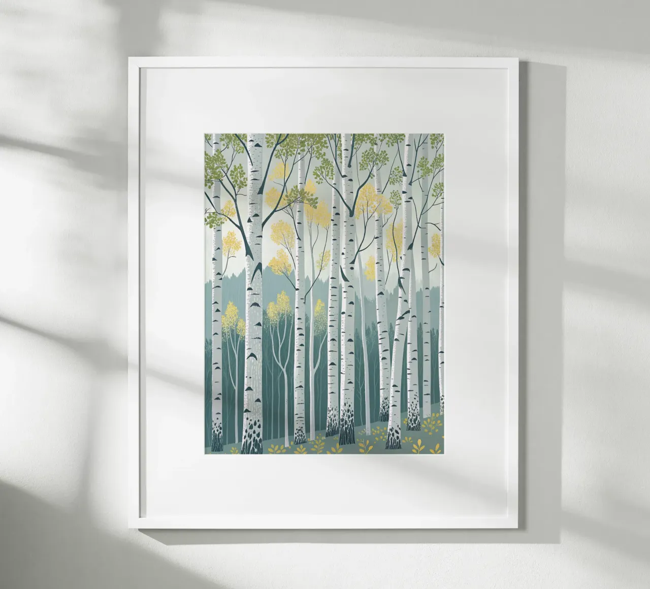 Bosco di betulle incantato: Una foresta scintillante d'argento e d'oro poster da Artistic-shop