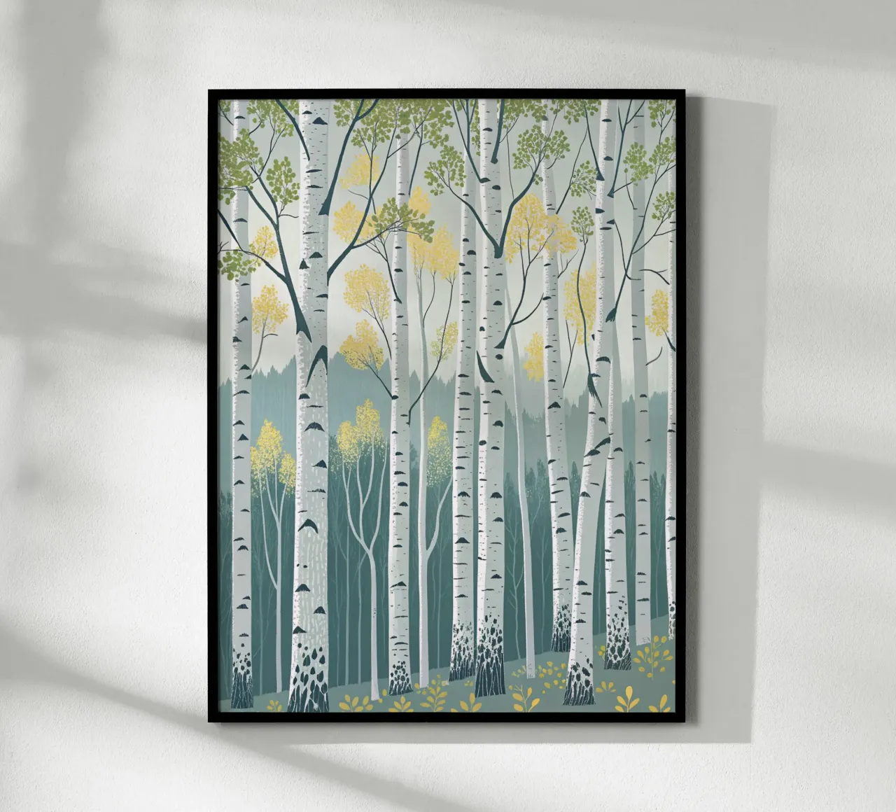 Bosco di betulle incantato: Una foresta scintillante d'argento e d'oro poster da Artistic-shop