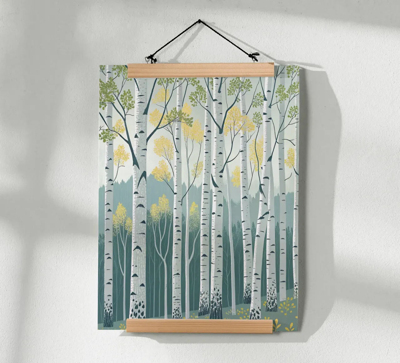 Bosco di betulle incantato: Una foresta scintillante d'argento e d'oro poster da Artistic-shop
