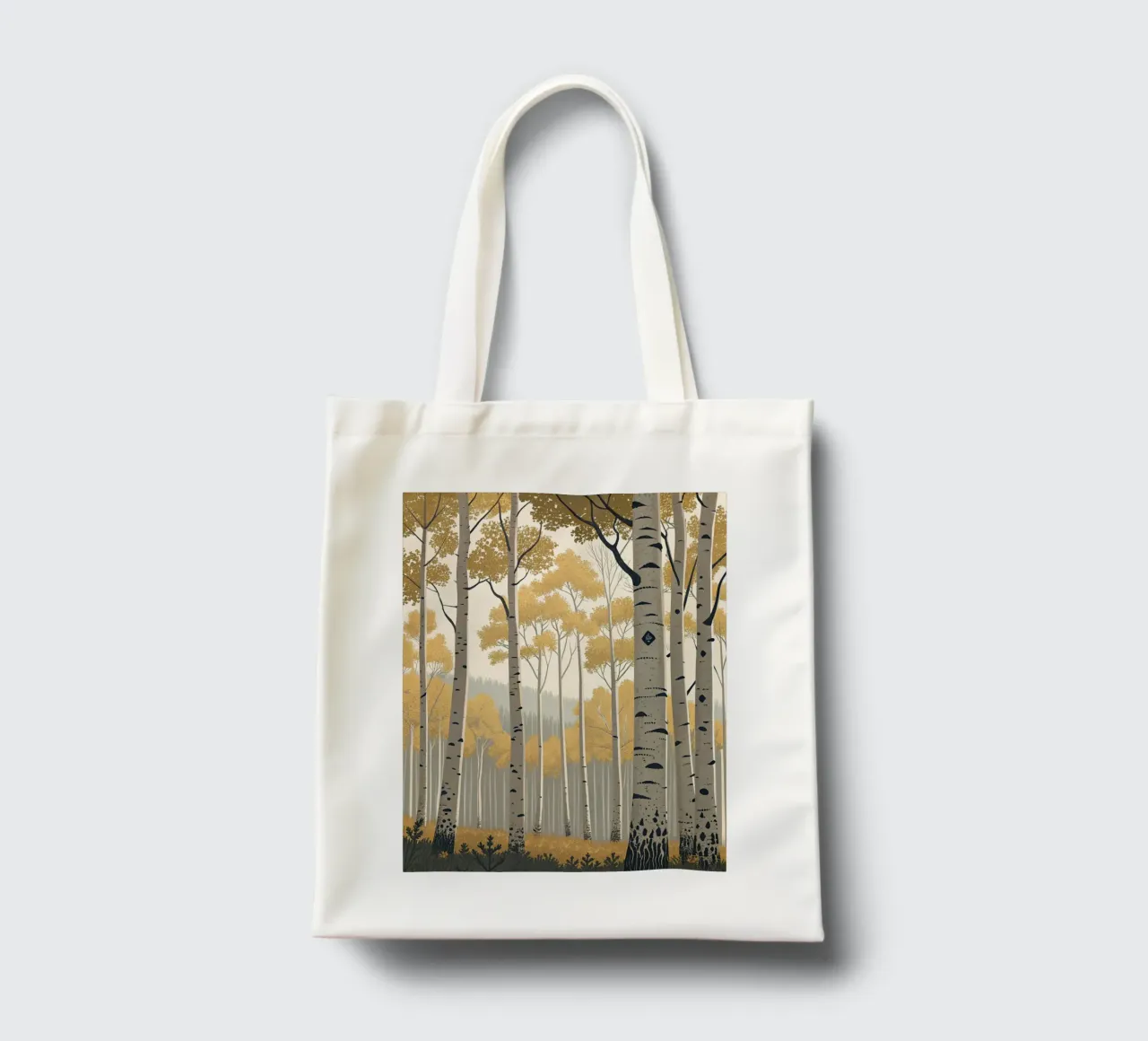 Un boschetto di Aspen dorati in autunno: Un digitale sereno e moderno borsa in juta da Artistic-shop
