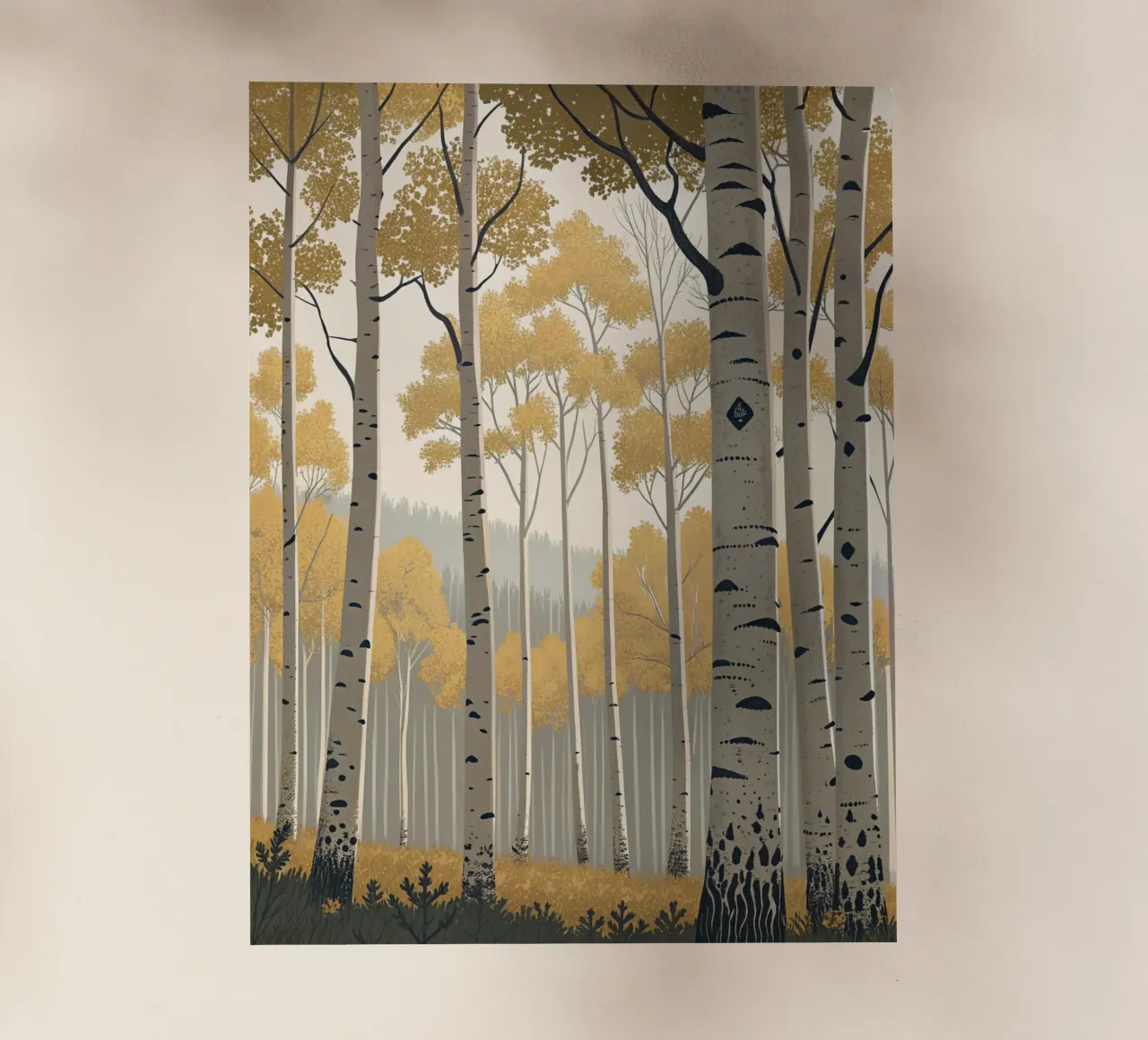 Un boschetto di Aspen dorati in autunno: Un digitale sereno e moderno pellicola backlit da Artistic-shop
