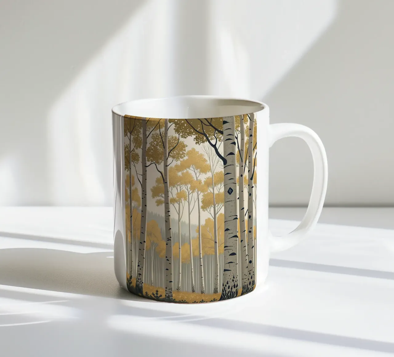 Un boschetto di Aspen dorati in autunno: Un digitale sereno e moderno tazza in ceramica da Artistic-shop