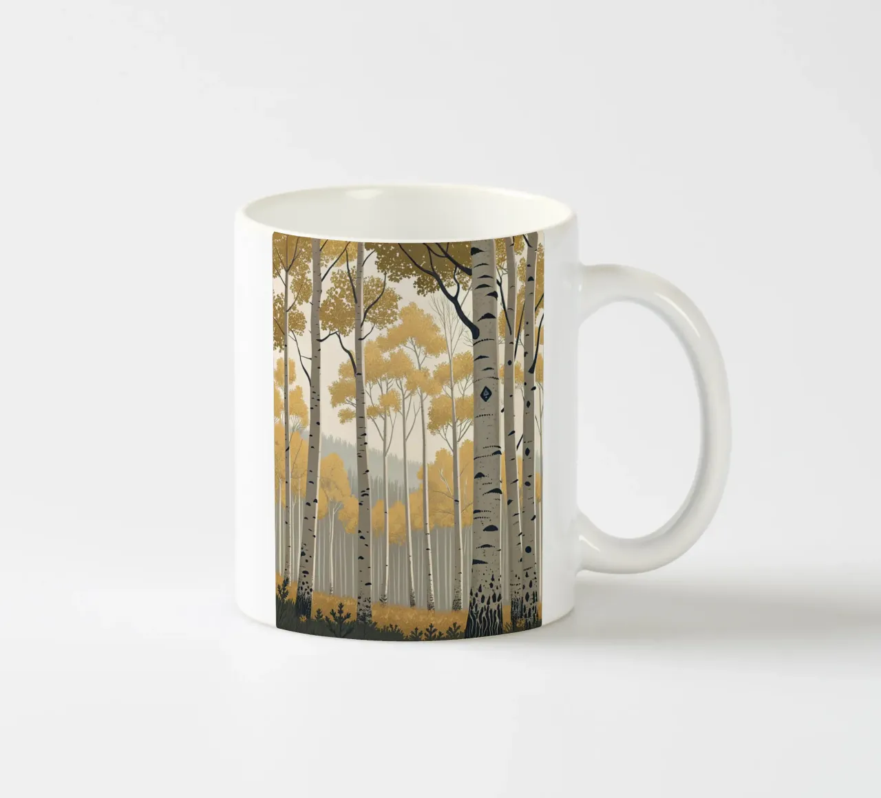 Un boschetto di Aspen dorati in autunno: Un digitale sereno e moderno tazza in ceramica da Artistic-shop