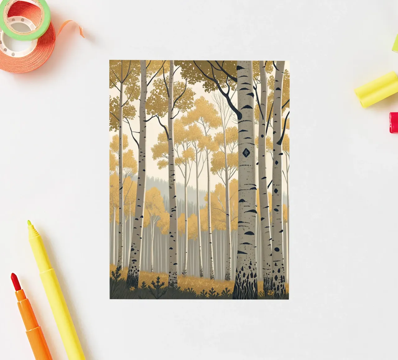 Un boschetto di Aspen dorati in autunno: Un digitale sereno e moderno adesivo da Artistic-shop