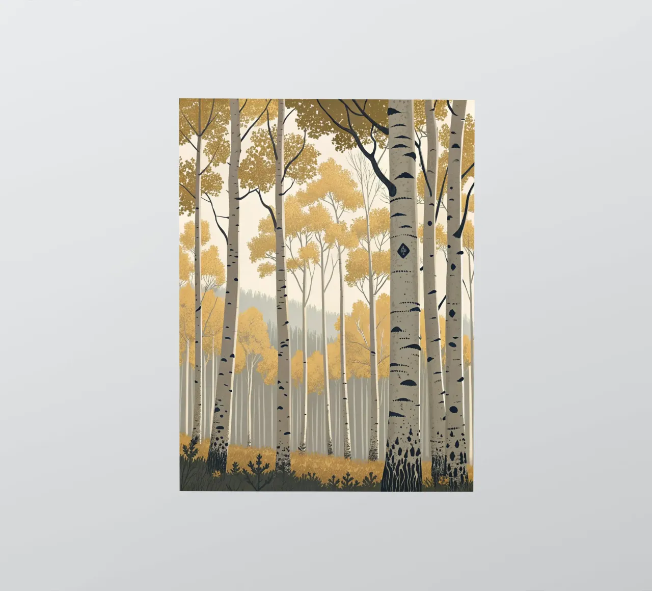 Un boschetto di Aspen dorati in autunno: Un digitale sereno e moderno adesivo da Artistic-shop