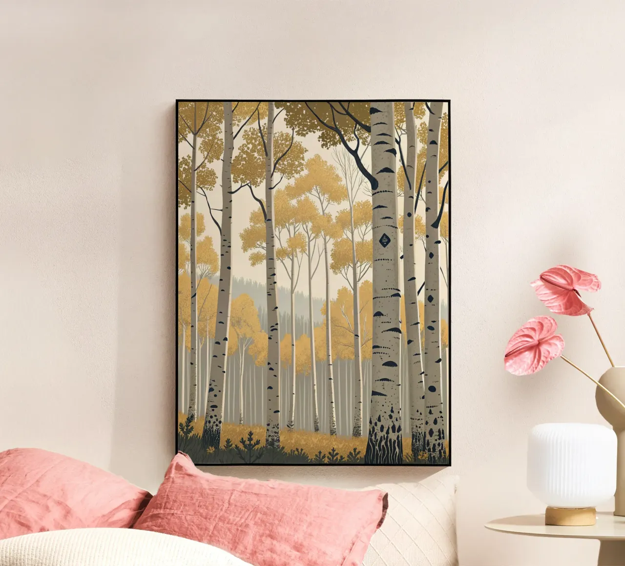 Un boschetto di Aspen dorati in autunno: Un digitale sereno e moderno plexiglass da Artistic-shop